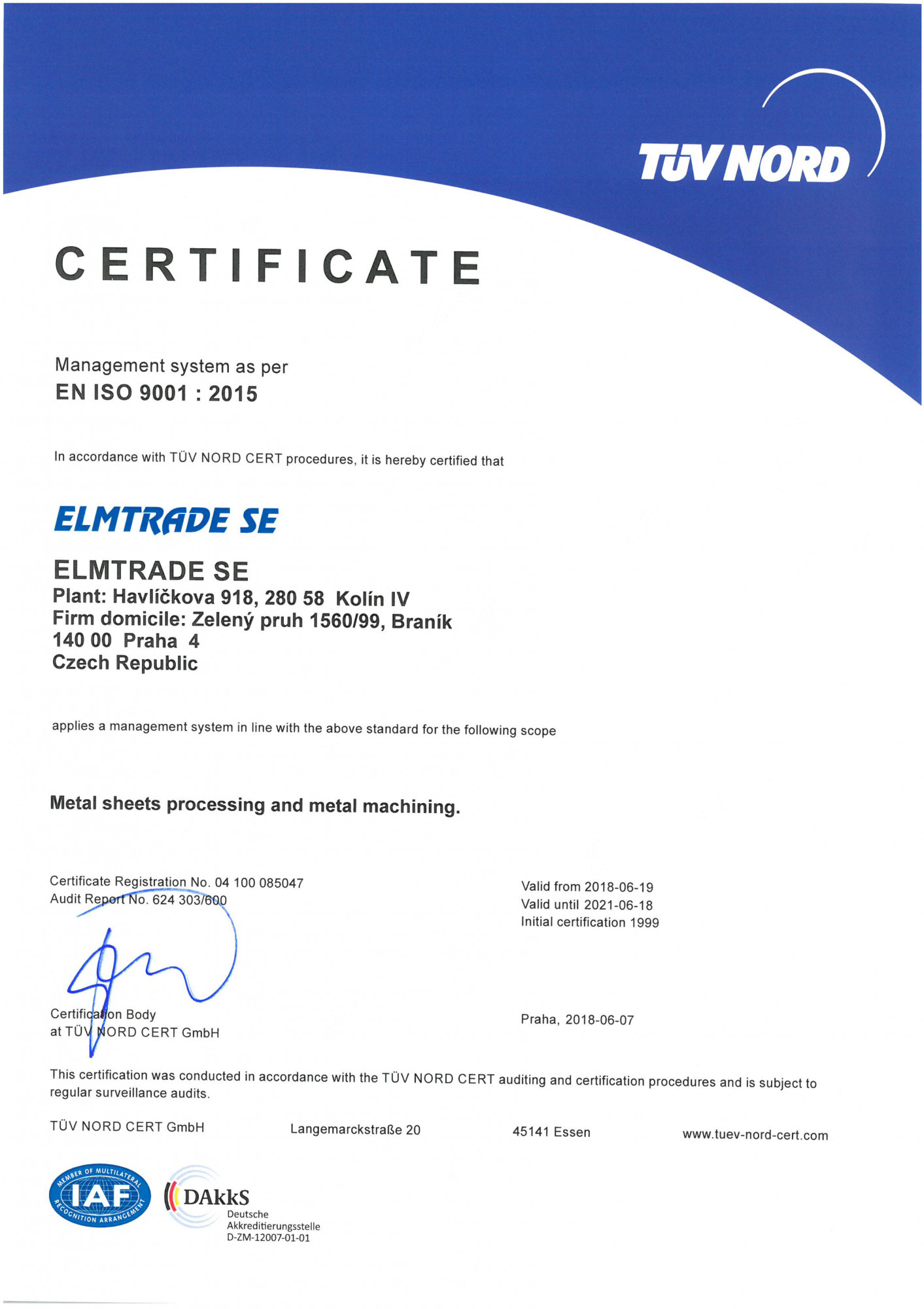 Certification - ELMTRADE SE